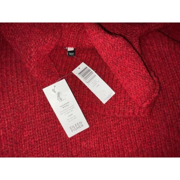 $198 Eileen Fisher Women's Red Wool Cowl Funnel Neck Pullover Sweater Sz Large - Picture 3 of 10